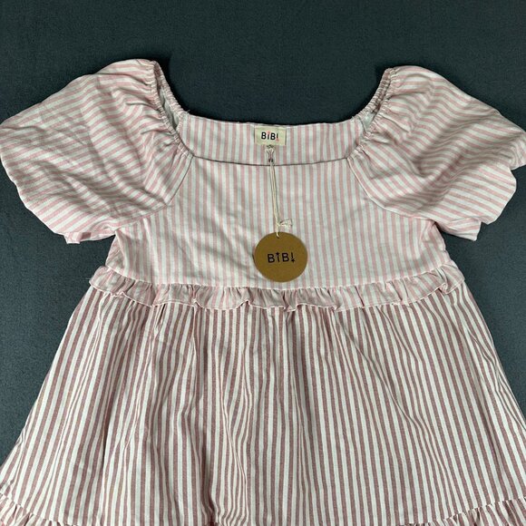 BiBi Womens Small Sweetheart Style Color Block Tiered Dress Ruffles Striped NWT - Picture 3 of 8